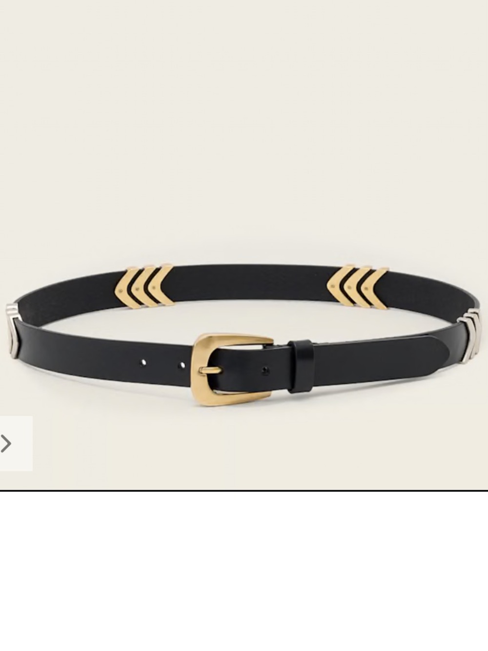AllSaints Suki Black Leather Belt with Silver  and Gold Chevron Accents